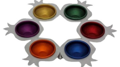 Shraga Landesman Laser Cut Aluminum Multi Color Seder Plate Pomegranates Star of David LM 415RB large 1