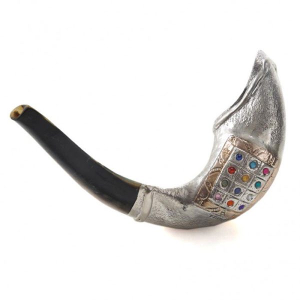 silver plated rams horn hoshen shofar 1