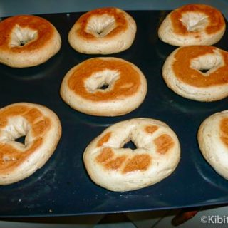 Homemade bagels on the baking sheet