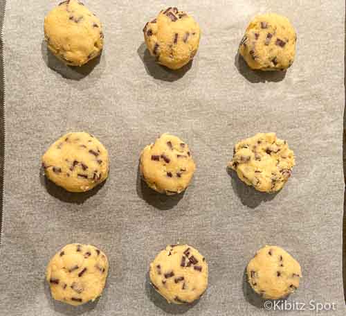 Our gluten free chocolate chip cookie recipe on the pan ready to bake