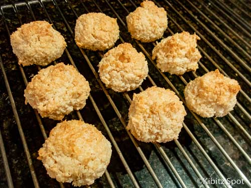 Gluten-free coconut macaroons on a cooling rack