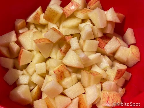 Diced apples in a microwave safe bowl