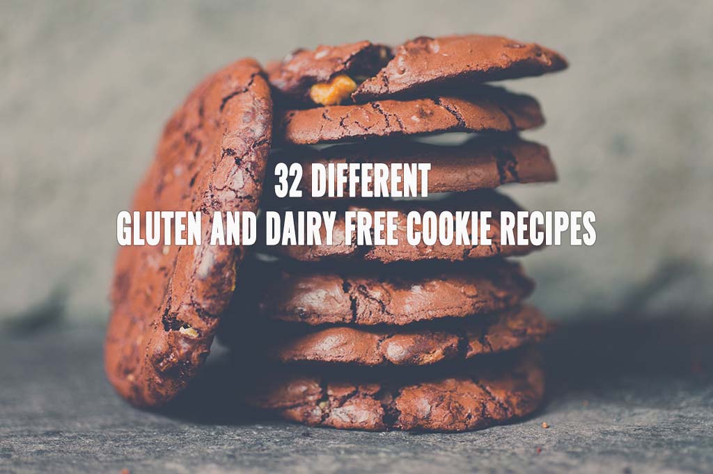 A stack of gluten-free and dairy free chocolate chocolate chip cookies, one of 32 different recipes