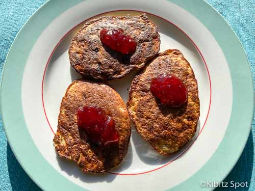 Gluten free and dairy free pancakes with strawberry jam