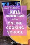 Whisking egg yolks while making kaya (coconut jam) during an online cultural cooking class