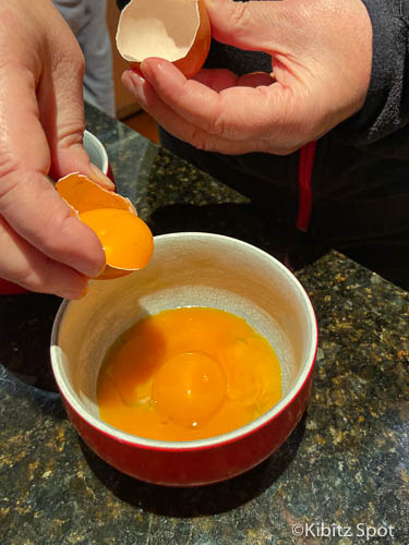 Separate the egg yolk and egg white in preparation for an online class with Food Playground