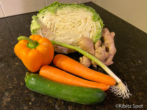 Cabbage, carrots, capsicum, spring onion and ginger