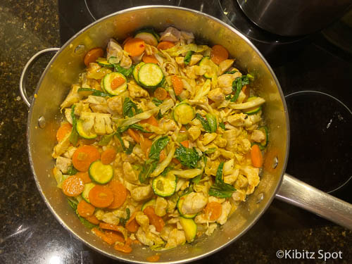 peanut sauce for chicken satay stir fry in the pan just about ready to serve