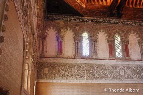 A wall with Hebrew writing in the El Transito Synagogue - The Sephardic Museum in Toledo Spain
