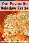 A closeup view of a bowl of freshly made coleslaw