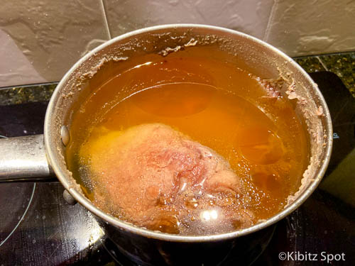 Boiled corned beef recipe in the pan when completed