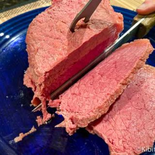 The first slices from our homemade corned beef recipe
