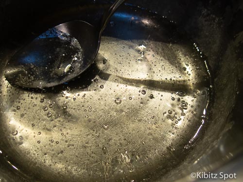 Step one of our recipe for halva - heating the sugar and water