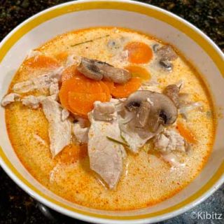 A bowl of freshly made Tom kha gai soup