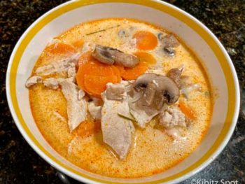 A bowl of freshly made Tom kha gai soup