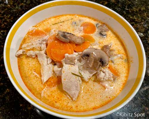 A bowl of freshly made Tom kha gai soup