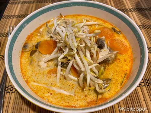 A bowl of freshly made Tom kha gai soup