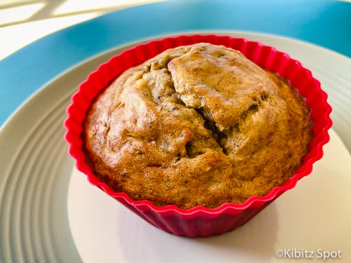 Gluten free banana walnut muffins on a plate