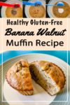 Step by step photos show how to make a gluten free banana walnut muffin