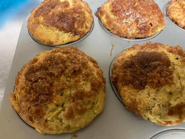 Cinnamon gluten free muffins still in the baking pan