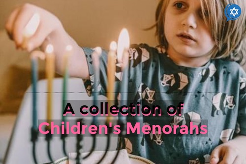 A child lighting a menorah with the words a collection of children's menorahs