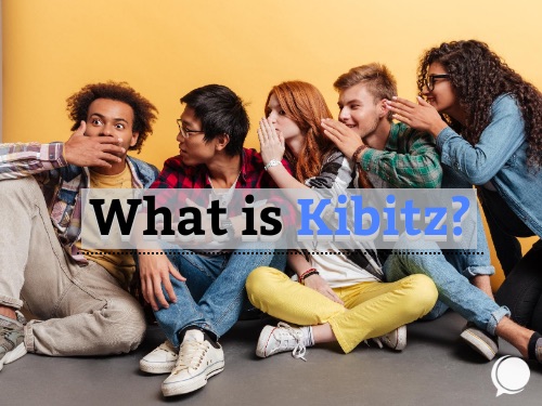 A group of people in a line whispering as a visual example of the word Kibitz