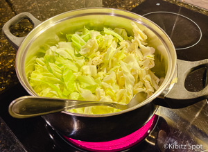 chopped cabbage in a pot