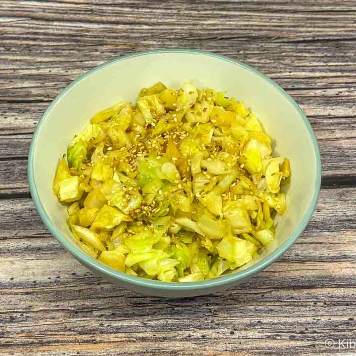 Our Vegan Cabbage Stir Fry in a white bowl