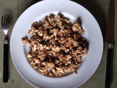 a plate of fried matzo made with yogurt