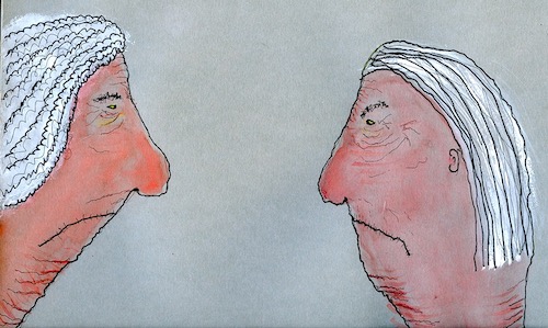 Cartoon of grandmothers debating fried matzo