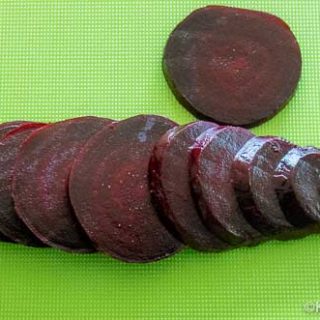 Steamed beets sliced and ready to serve