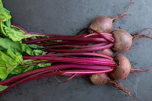 A bunch of raw beetroot