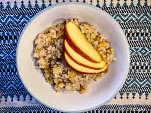 A bowl of our apple cinnamon rice porridge breakfast