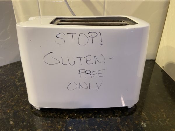 Toaster labelled in big letters - gluten free kitchen
