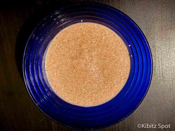 A bowl of chia chocolate pudding ready to eat