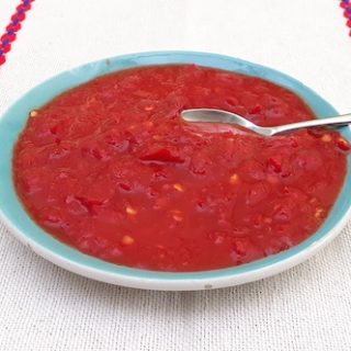 A bowl of homemade fermented hot sauce