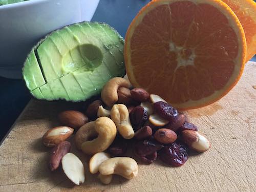 Ingredients for grapefruit spinach salad