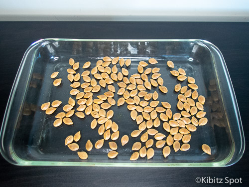 Freshly roasted seeds still in the pan