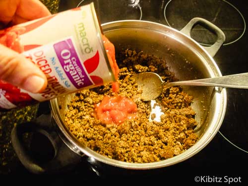 Tomatoes added to our Tex-Mex chili con carne