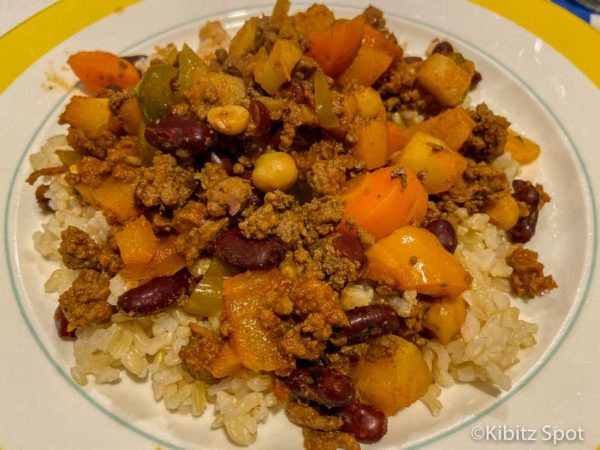 Tex-Mex chili con carne made with beans, vegetables, beef