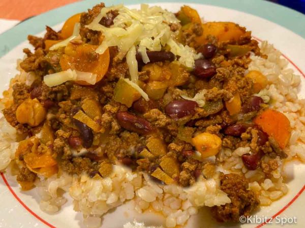 Tex-Mex Chili con carne made with beans, vegetables, beef