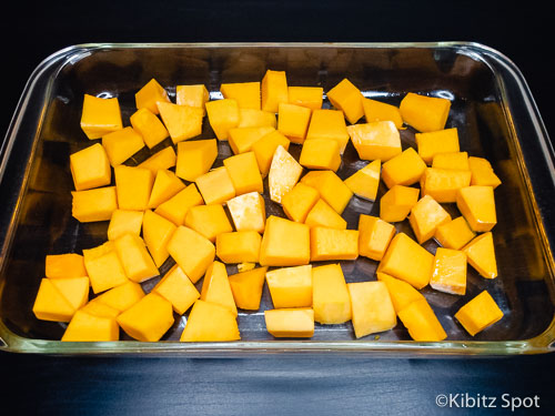 Squash in the pan ready to bake