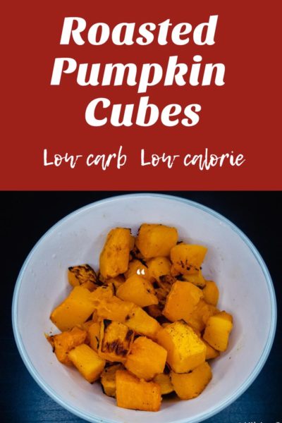 A bowl of roasted pumpkin cubes