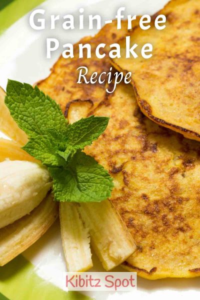 A delicious grain-free pancakes recipe filled with goodness from bananas, peanut butter, and superfoods like hemp hearts and flax seeds. 