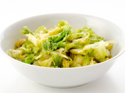 Our Vegan Cabbage Stir Fry in a white bowl