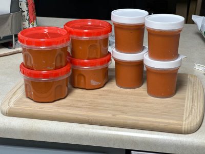 Nomato paste ready for use in storage containers