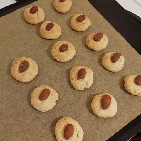 A pan of gluten-free and dairy-free almond cookies