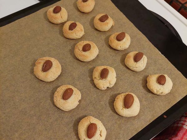 A pan of gluten-free and dairy-free almond cookies