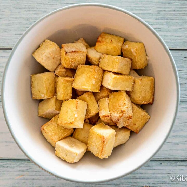 Easy Crispy Air Fryer Tofu Nuggets: Vegan and Gluten-Free 6 Air Fryer Tofu nuggets in a bowl