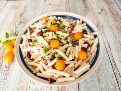 Bowl of gluten-free pasta salad